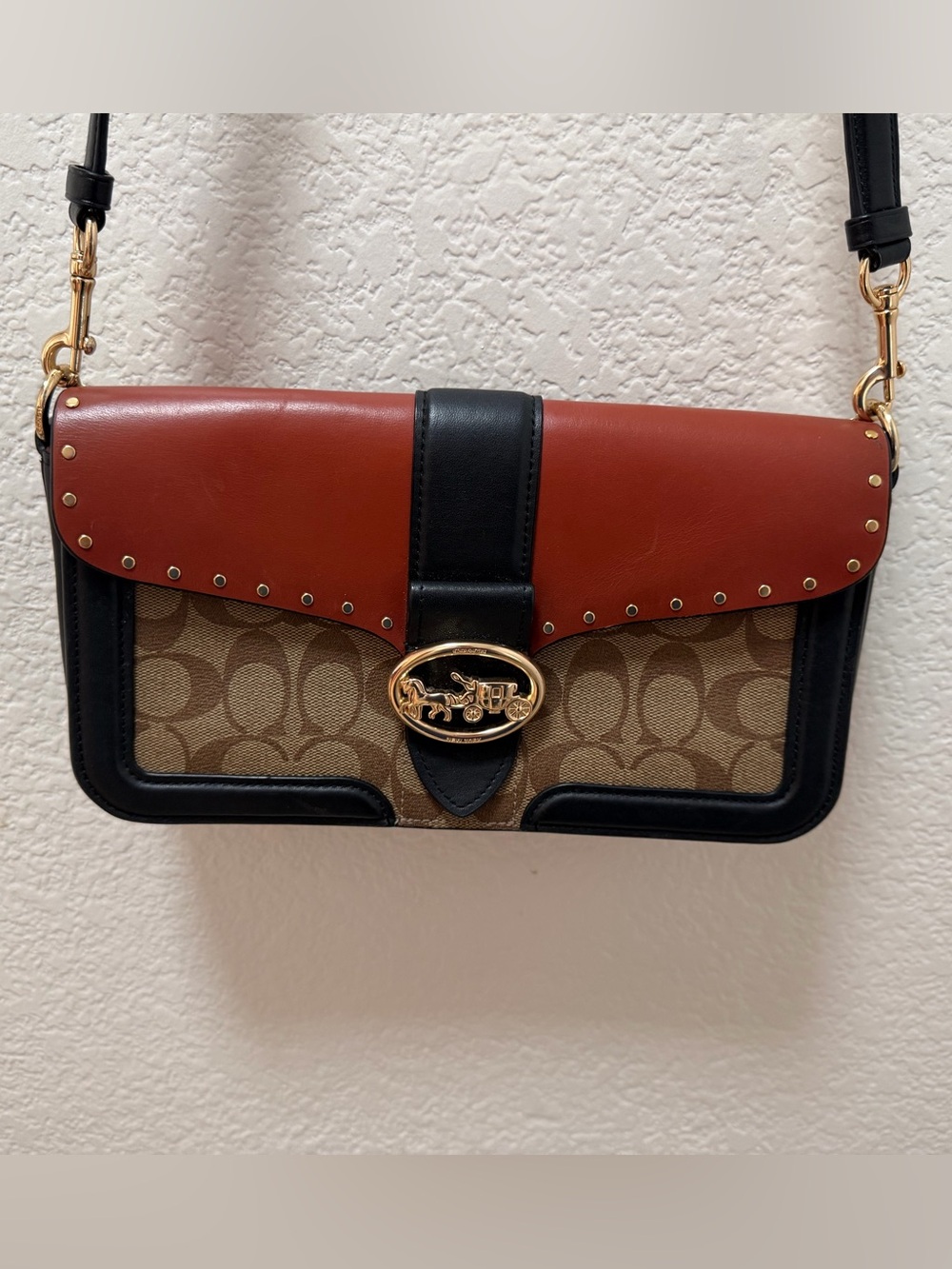 COACH Georgie Shoulder Bag In Colorblock Signature Canvas Purse Crossbody